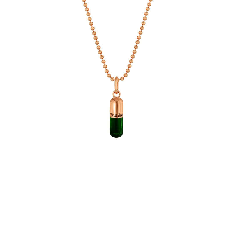 Thumbnail of Small Pill Necklace Rose Gold & Green Enamel image