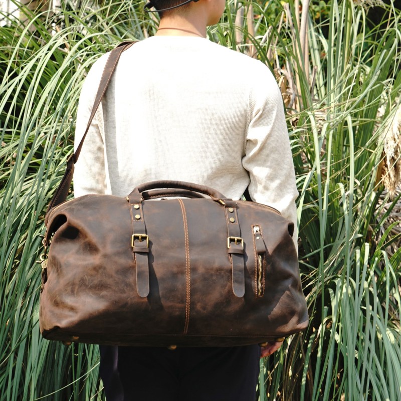 Thumbnail of Zip Detail Genuine Leather Holdall - Worn Brown image