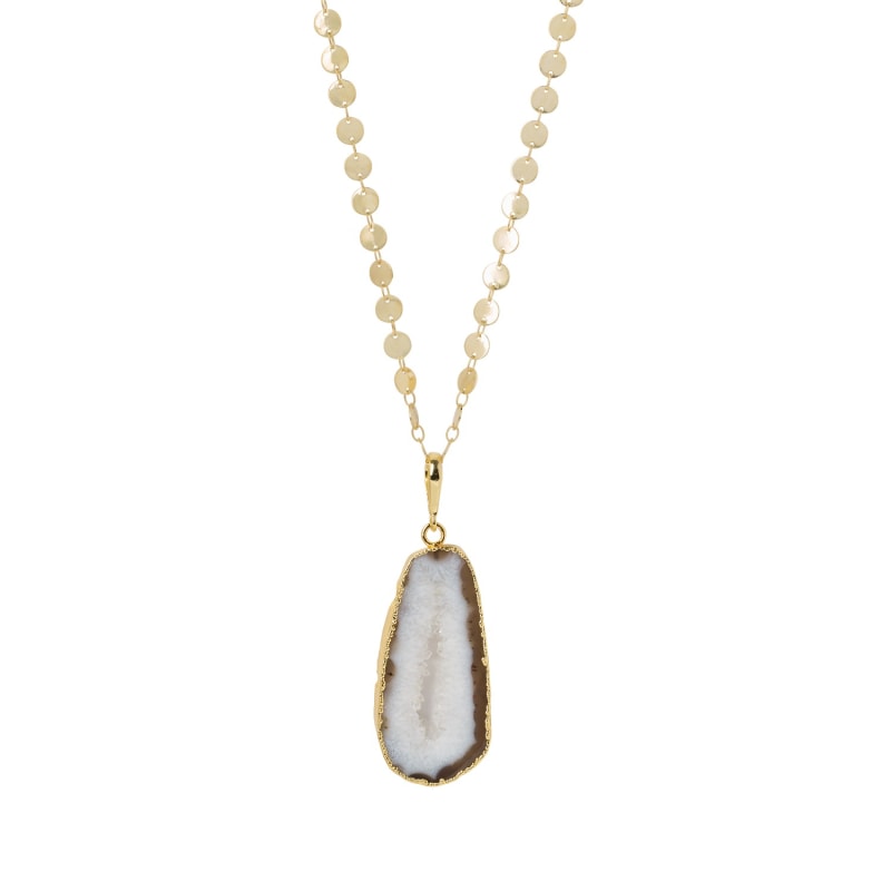 Thumbnail of Ultra Natural White Agate Super-Long Gold Pendant Necklace image