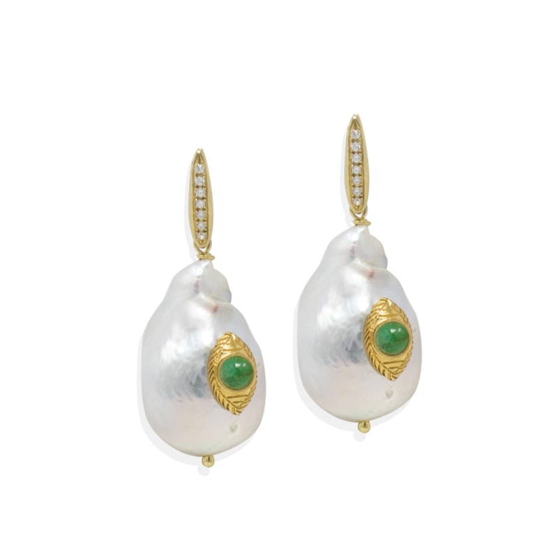 Thumbnail of The Eye Pearl & Emerald Earrings image