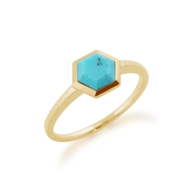 Thumbnail of Turquoise Hexagon Ring In Gold Plated Silver image