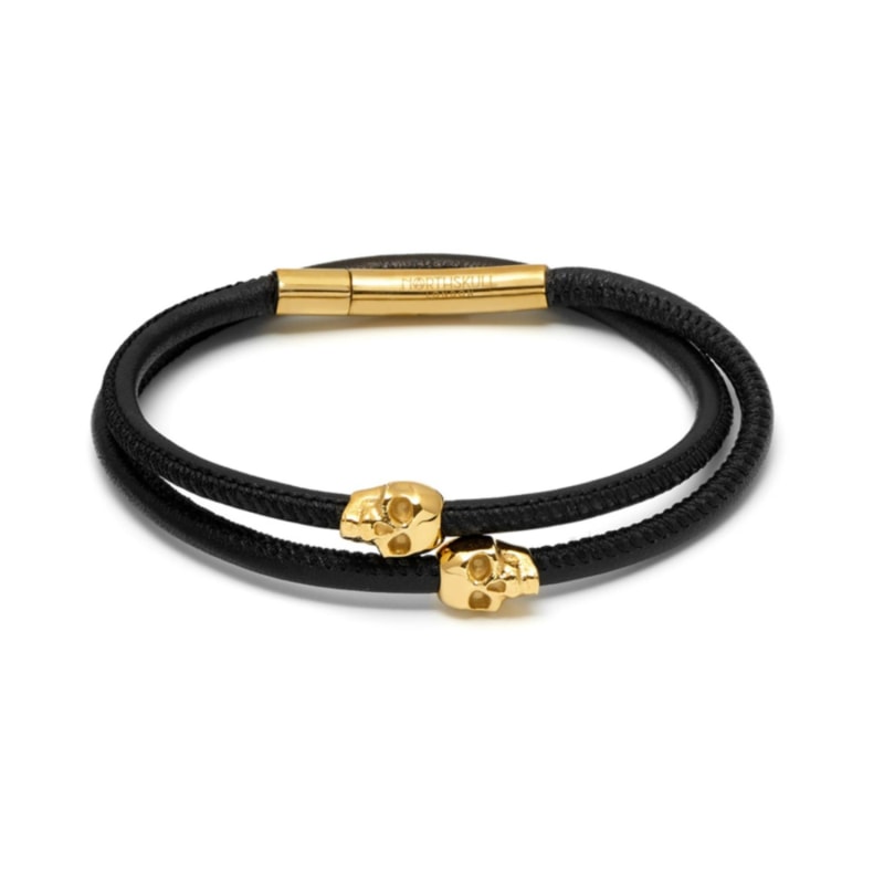 Thumbnail of Micro Atticus Skull Double Wrap Bracelet In Gold & Black image