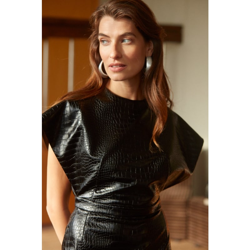 Thumbnail of Mabel Black Vegan Leather Midi Dress image