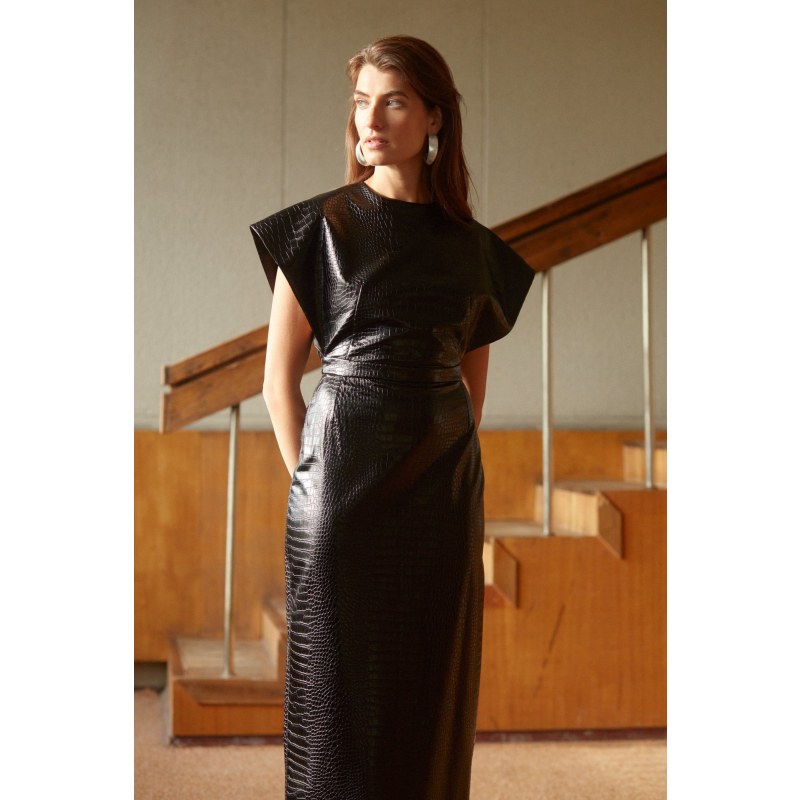 Thumbnail of Mabel Black Vegan Leather Midi Dress image