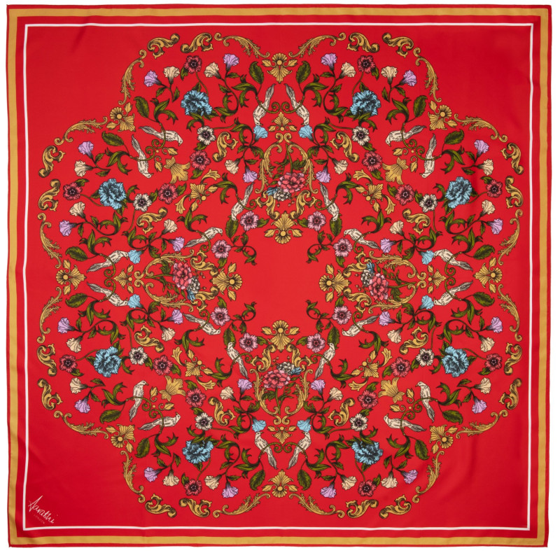 Madeline Red Silk Printed Scarf by Aarabhi London