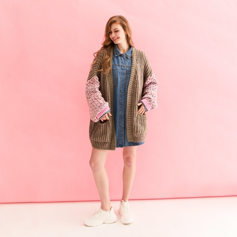 Madison Oversized Balloon Sleeve Knit Cardigan - Khaki Madison Oversized Balloon Sleeve Knit Cardigan - Khaki