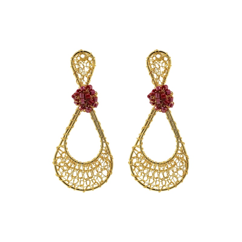 Thumbnail of Magenta & Gold Olivia Handmade Earrings image