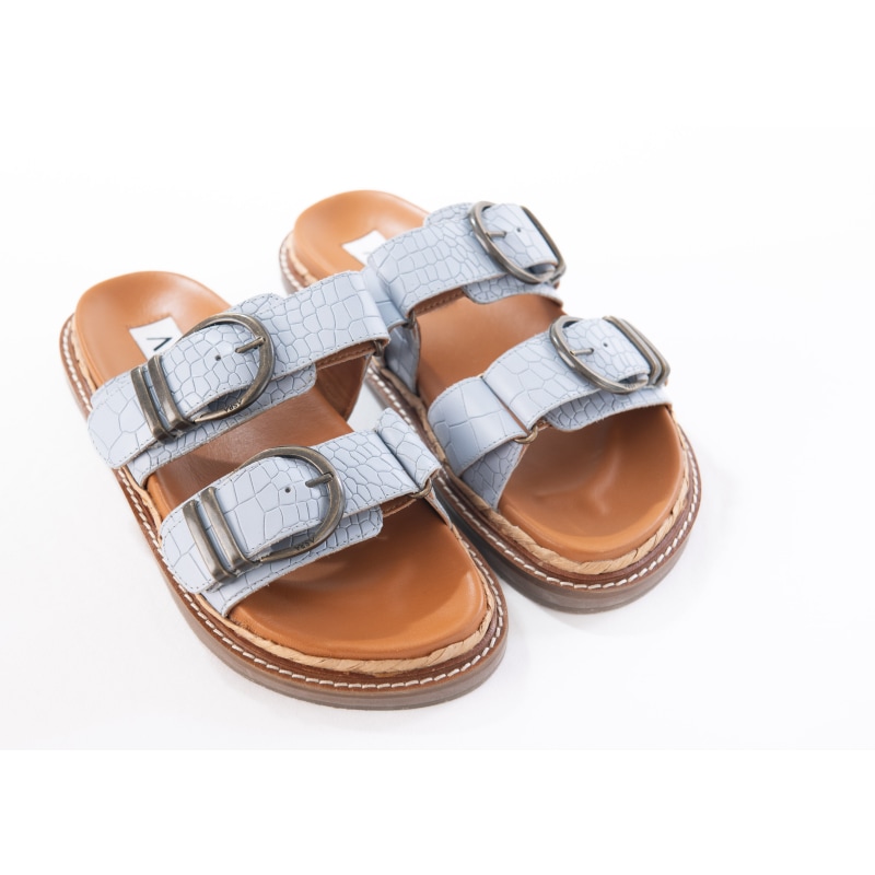 Thumbnail of Maggie - Pastel Ice Blue Croc Leather Flat Sandal image