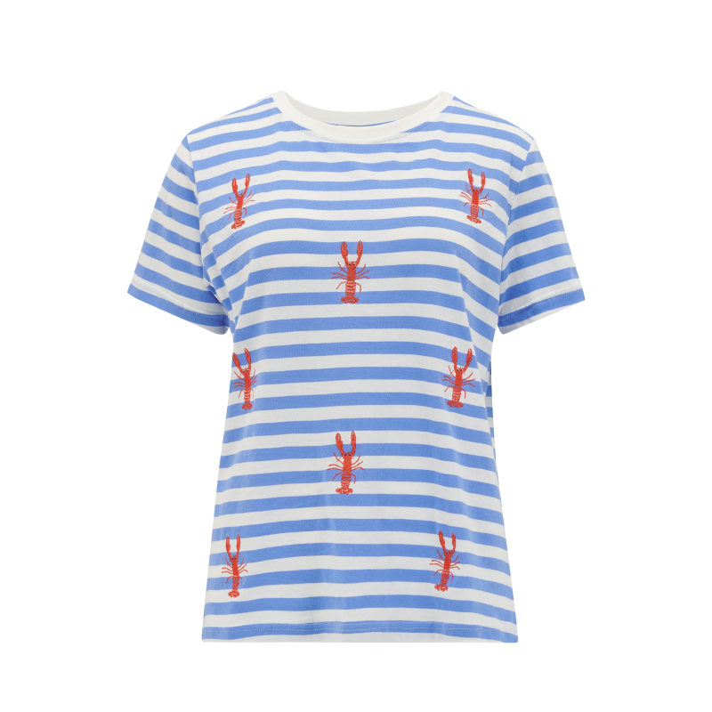 Maggie T Shirt Off White Blue Lobster Embroidery Sugarhill