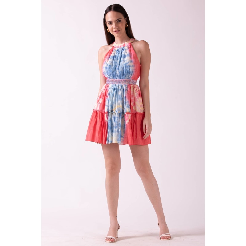 Thumbnail of Maisa - Pink & Blue Tie Dye Halter Mini Dress image