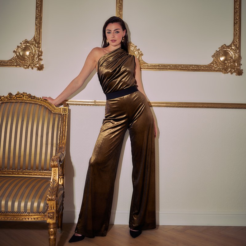 Gold velvet jumpsuit clearance