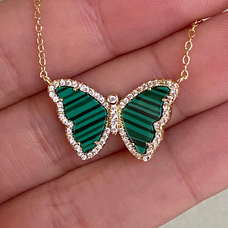 Thumbnail of Malachite Butterfly Necklace With Crystals image