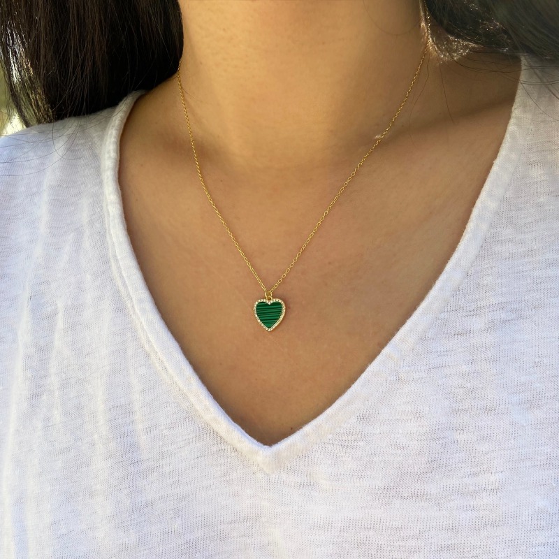 Thumbnail of Malachite Heart Necklace With Crystals image