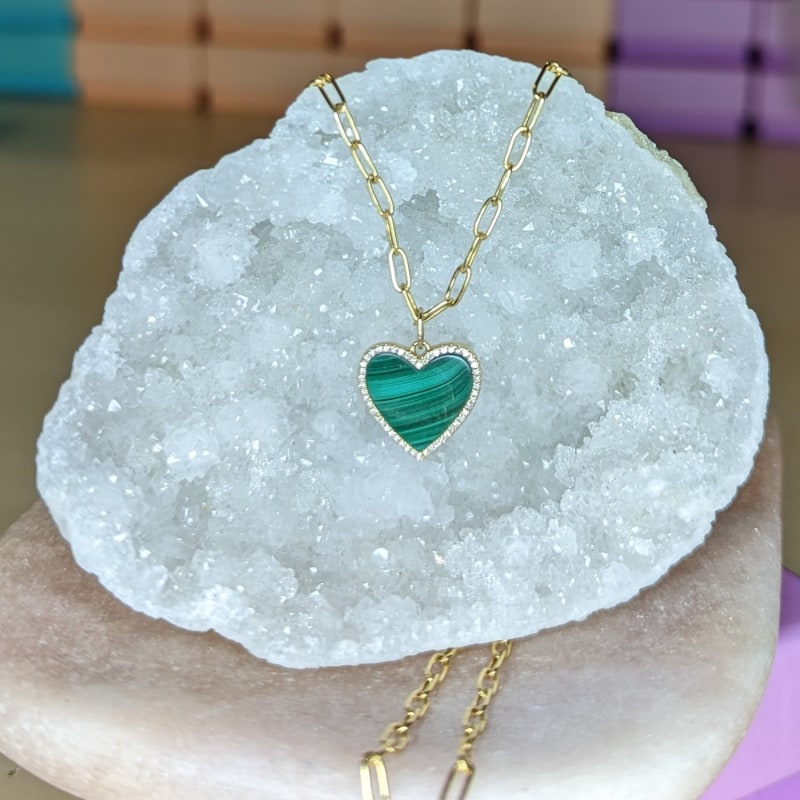 Thumbnail of Malachite Heart Necklace With Diamonds - Green image