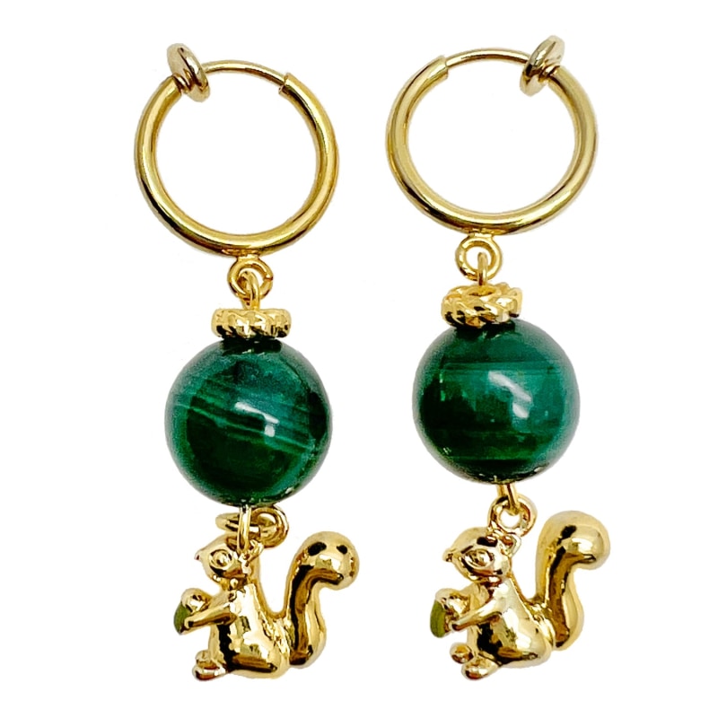 Thumbnail of Malachite With Squirrel Dangle Earrings image