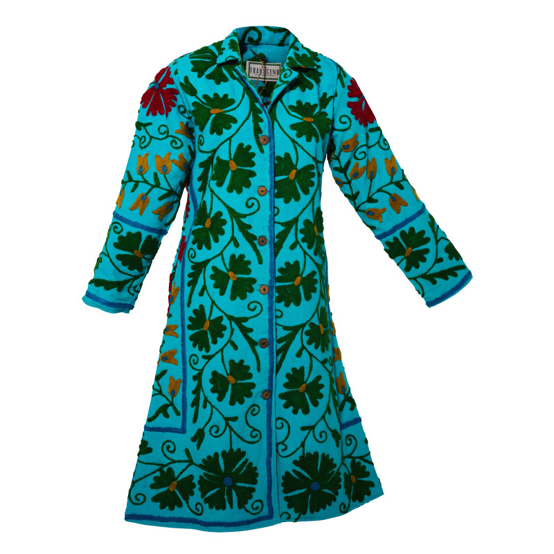 Thumbnail of Malika Coat - Suzani Embroidery Green On Turq Blue  Small image