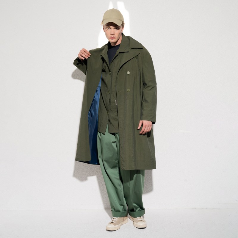Maple Trench Coat Green Men GUAJ LONDON Wolf Badger