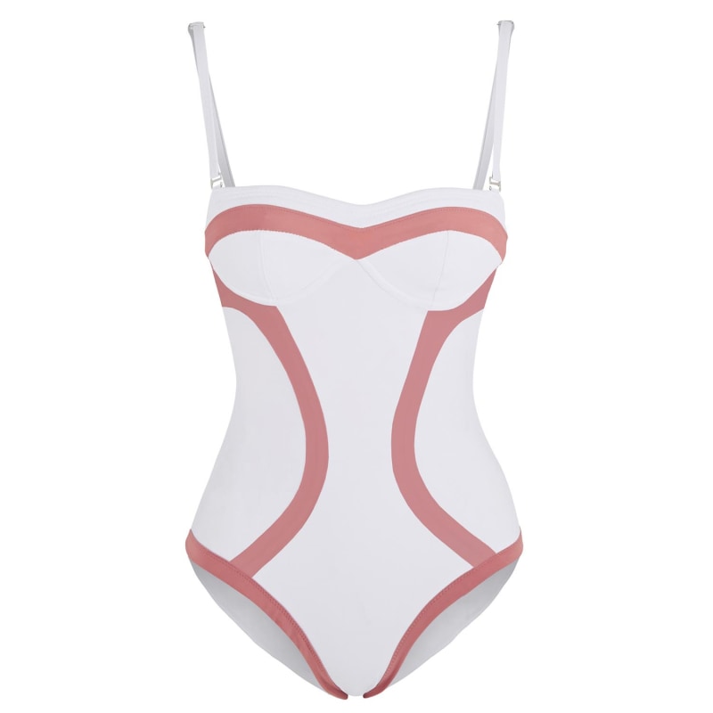 Thumbnail of Marceline One Piece Swimsuit In White With Dusky Pink Binding And Panels image