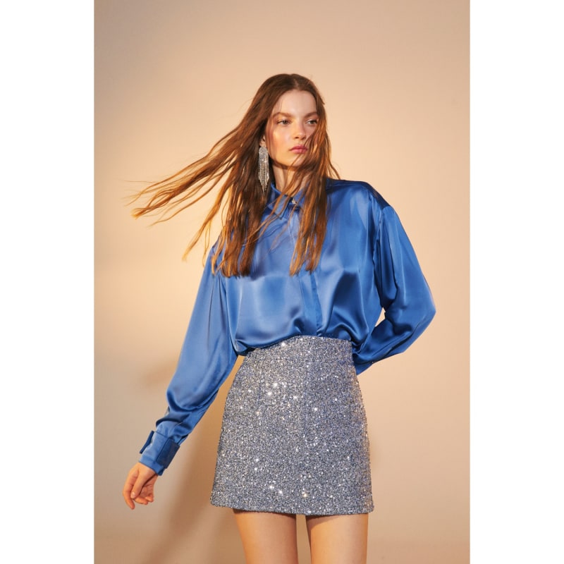 Marde A Line Sequin Mini Skirt In Powder Blue NAZLI CEREN Wolf