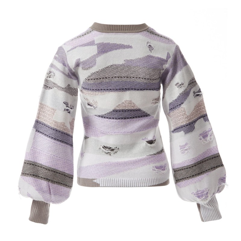 Fully Fashioning Margo Inlay Knit Jumper Sweater - Purple Multi | Fully ...