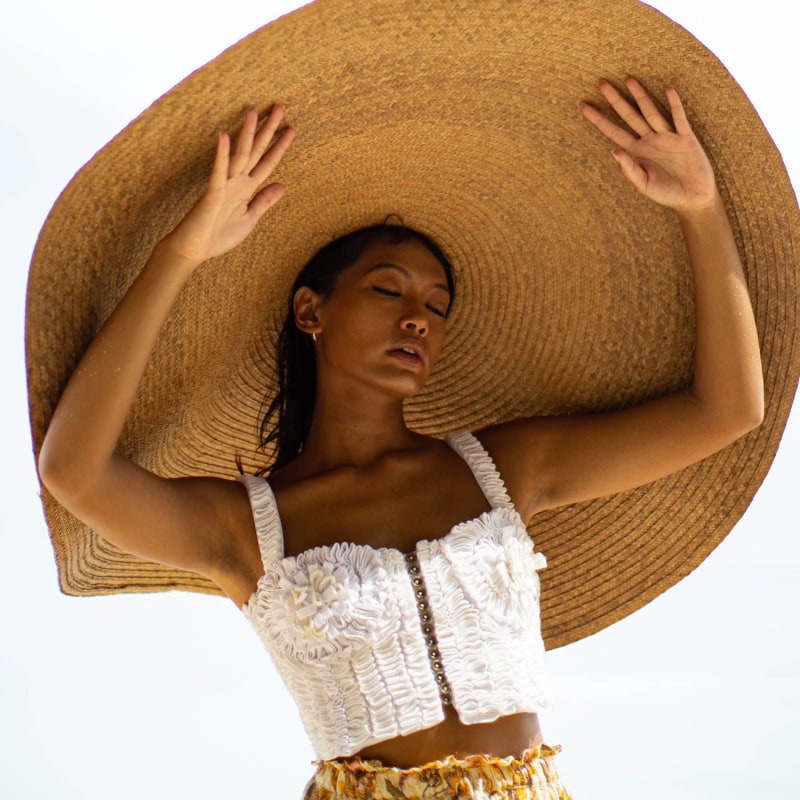 Thumbnail of Marigold Hand-Embroidered Ribbon Bustier Top In White image