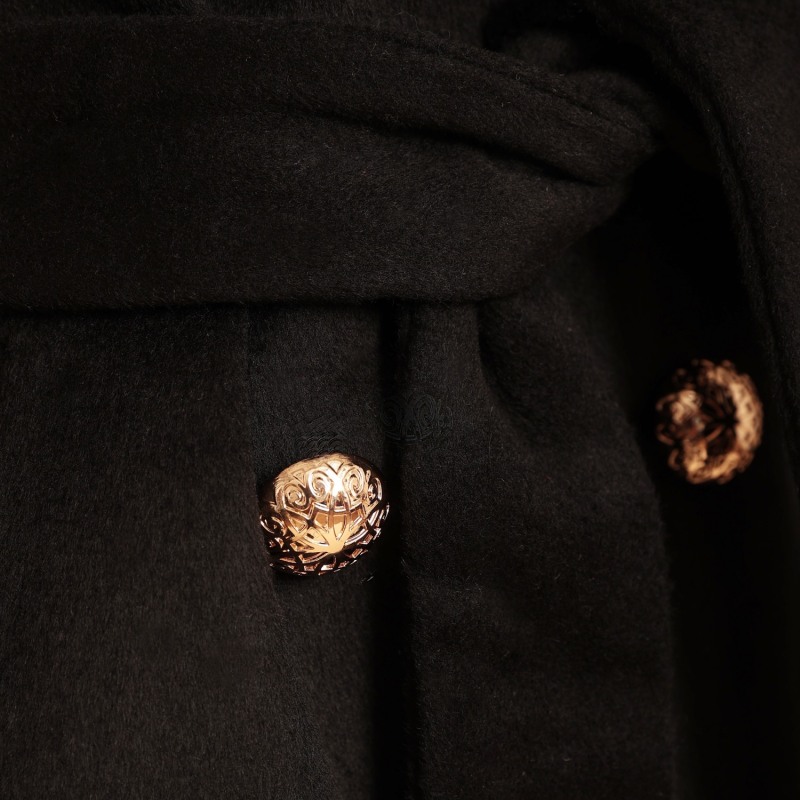 'Marlene' 100% Cashmere & Wool Coat With Faux Fur In Nero | Santinni ...