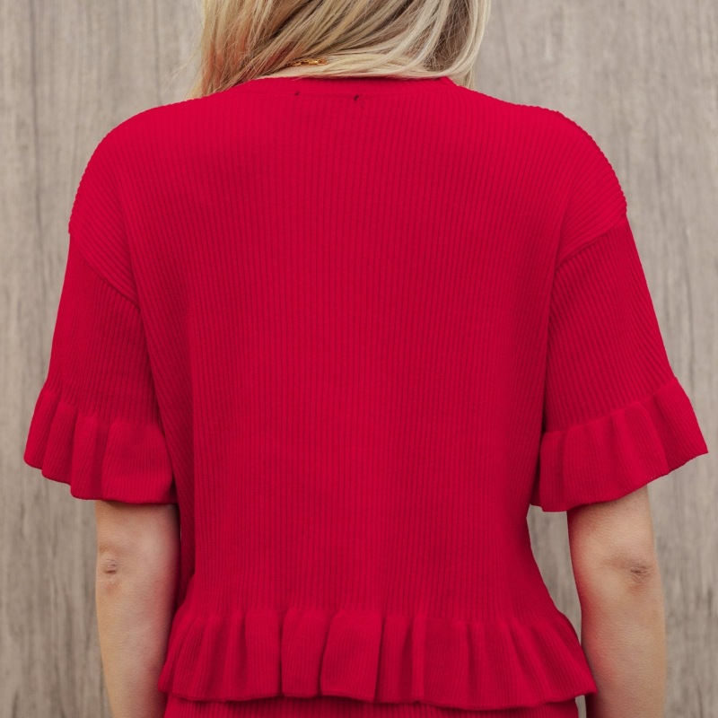 Thumbnail of Marlow Ruffle Co-Ord  Short Sleeve Cardigan - Red image