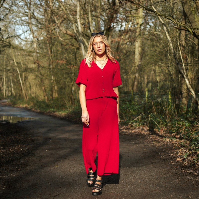 Thumbnail of Marlow Ruffle Co-Ord  Short Sleeve Cardigan - Red image