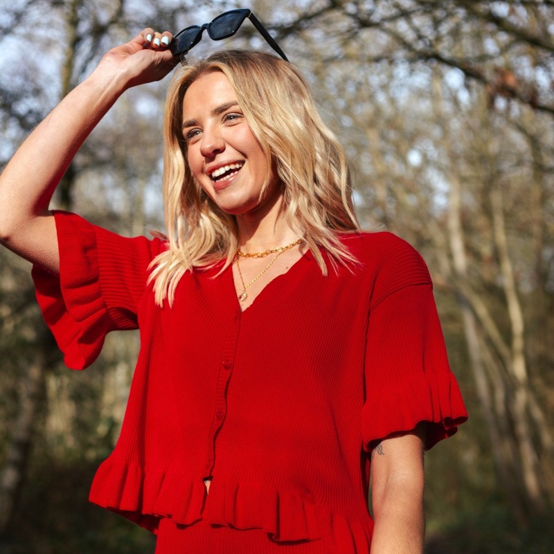 Thumbnail of Marlow Ruffle Co-Ord  Short Sleeve Cardigan - Red image