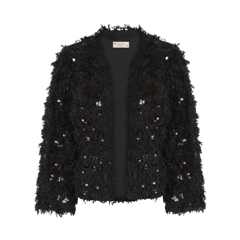 Thumbnail of Marly Sequin And Faux Fur Kimono-Black image