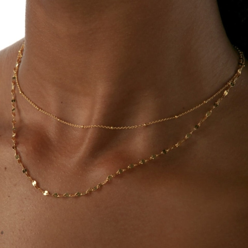 Marrakesh Minimalist Dainty Double Layer Strand Chain Necklace 18k Gold Vermeil by GEMSA LONDON