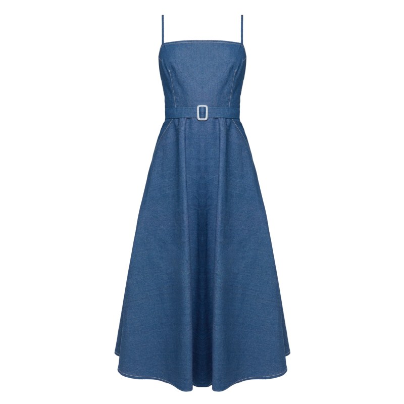 Matissa Blue Denim Midi Dress With Retro Circle Skirt by UNDRESS