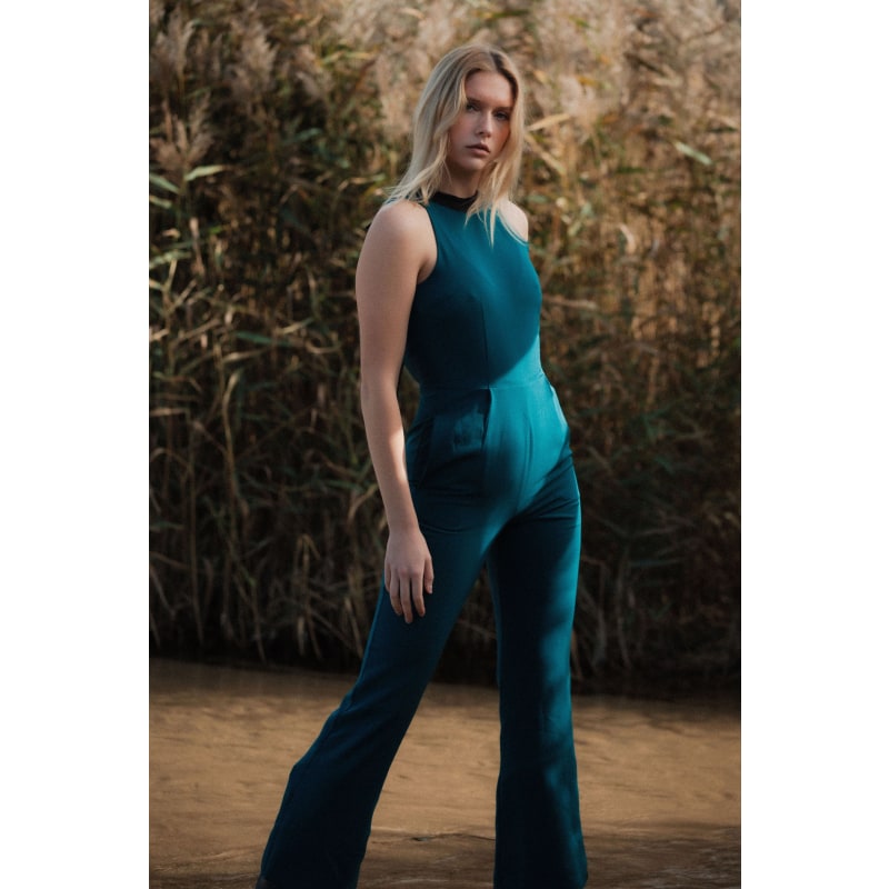 Thumbnail of Andi Jumpsuit With Open Back And Flared Trouser In Teal image