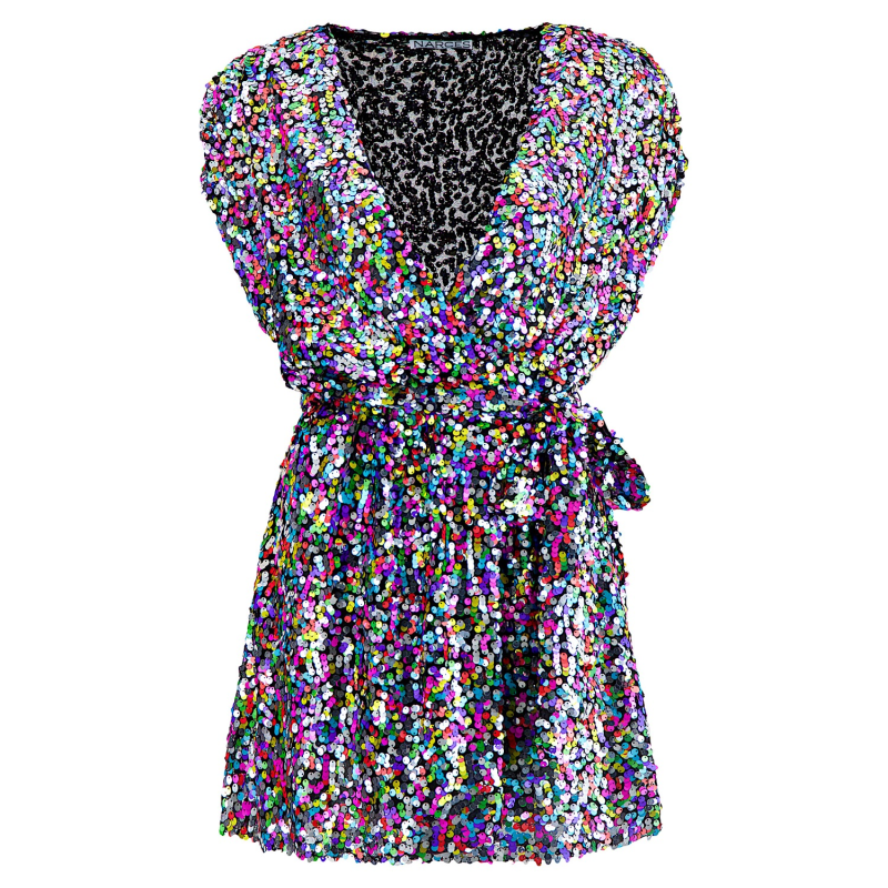 Max Multi Colour Sequin Mini Robe Dress NARCES Wolf Badger