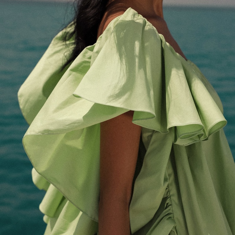 Thumbnail of Maxi Style Dress With Flared Sleeve -Lettuce Green image