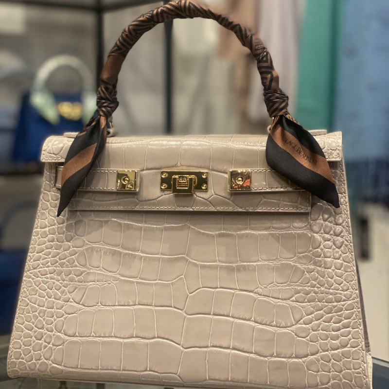 Maya Large Top Handle Bag In Stone Orinoco Printed Calf Leather
