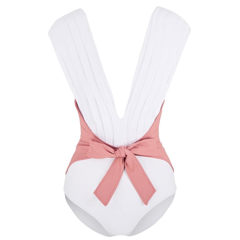 Thumbnail of Maya One Piece Swimsuit In White With Dusky Pink Ties image