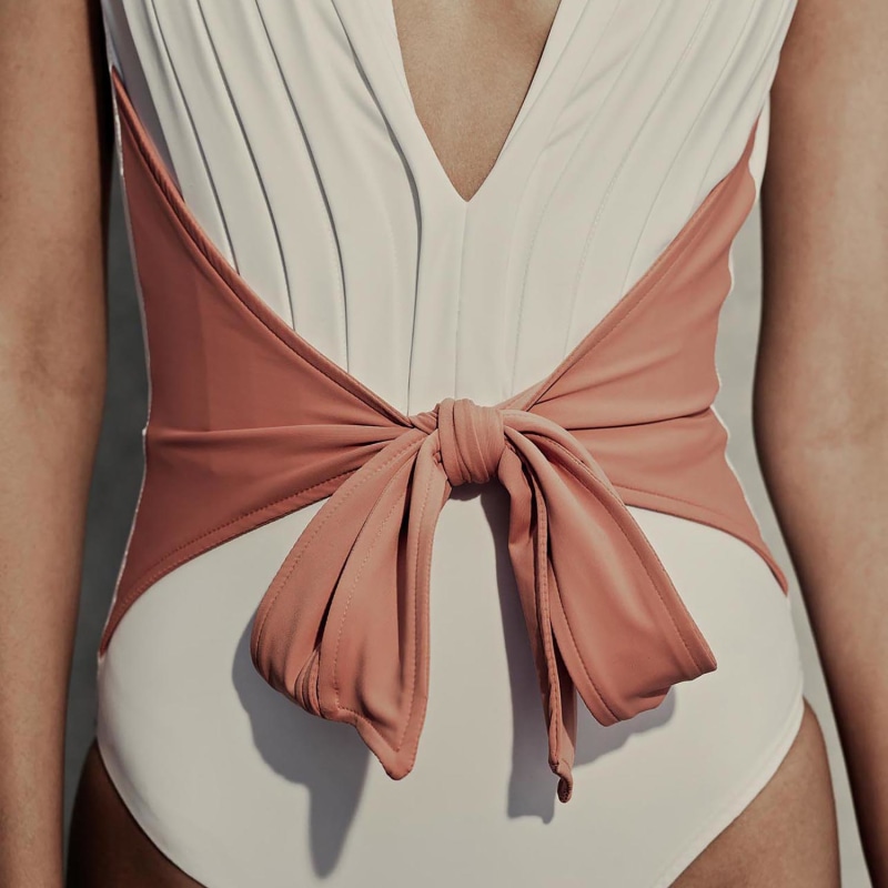 Thumbnail of Maya One Piece Swimsuit In White With Dusky Pink Ties image