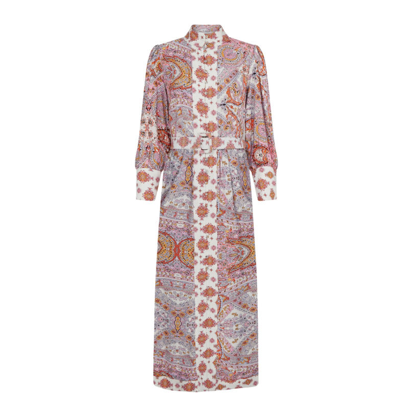 Raishma Orange Rose Floral 3/4 Length Sleeve Belted Midi Shirt Dress in  Pink