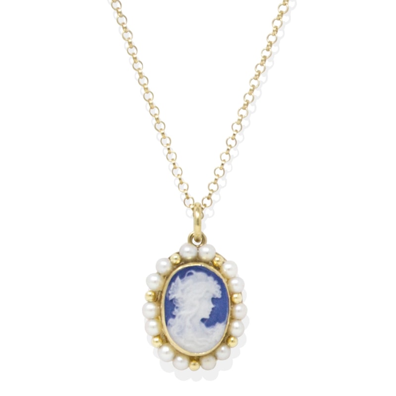 Thumbnail of Little Lovelies Gold-Plated Blue Cameo Pearly Necklace image