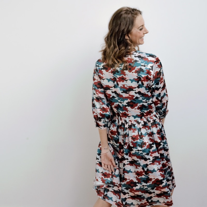 Thumbnail of Vaata - Sunset Camo Print Skater Style Midi Dress image