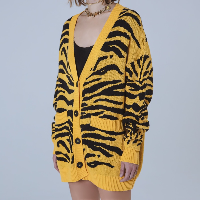 Thumbnail of Georgia Yellow/Black Tiger-Jacquard Long Cardigan image