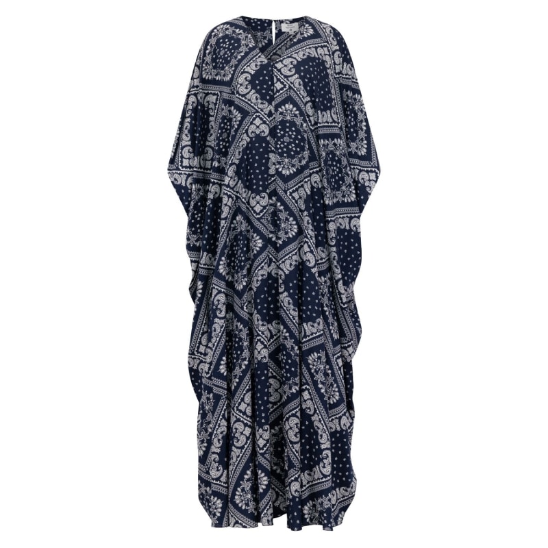 Thumbnail of Mariposa Cut Kaftan With Center Fold In Navy Printed Paisley Rayon image