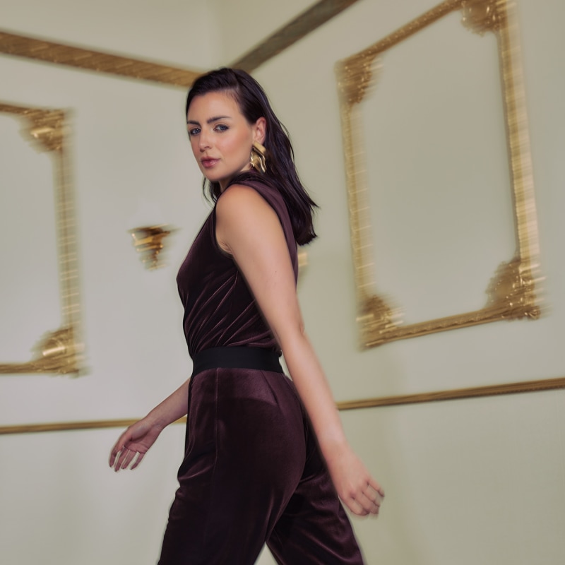 Wine velvet jumpsuit cheap
