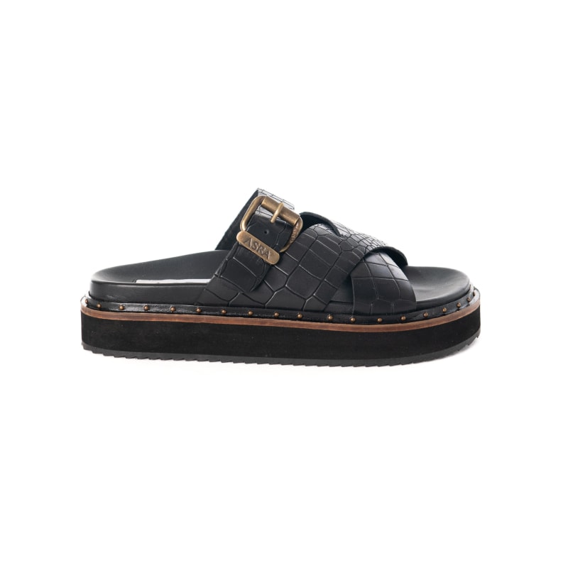 Thumbnail of Megan - Black Croc Leather Chunky Sandal image