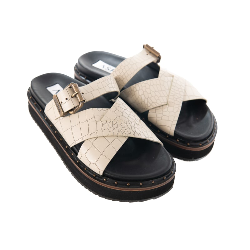 Thumbnail of Megan - Rice Croc Leather Chunky Sandal image