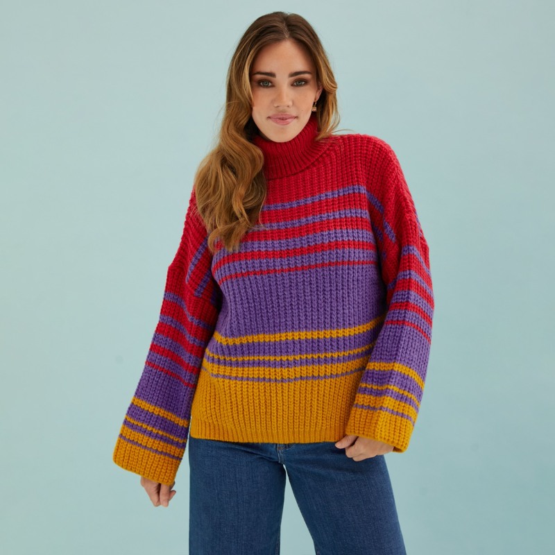 Thumbnail of Megan Stripe Roll Neck Jumper Cherry image