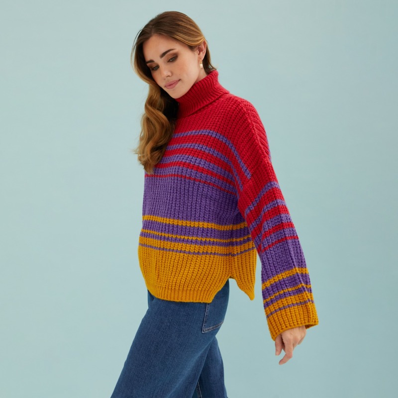 Thumbnail of Megan Stripe Roll Neck Jumper Cherry image