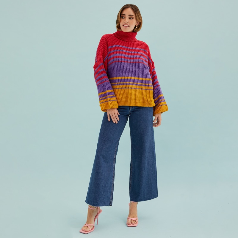 Thumbnail of Megan Stripe Roll Neck Jumper Cherry image