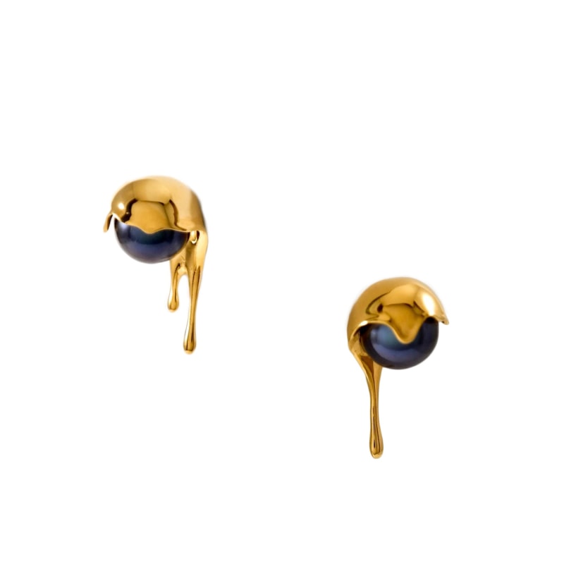 Thumbnail of Melting Black Pearl Gold Vermeil Earrings image